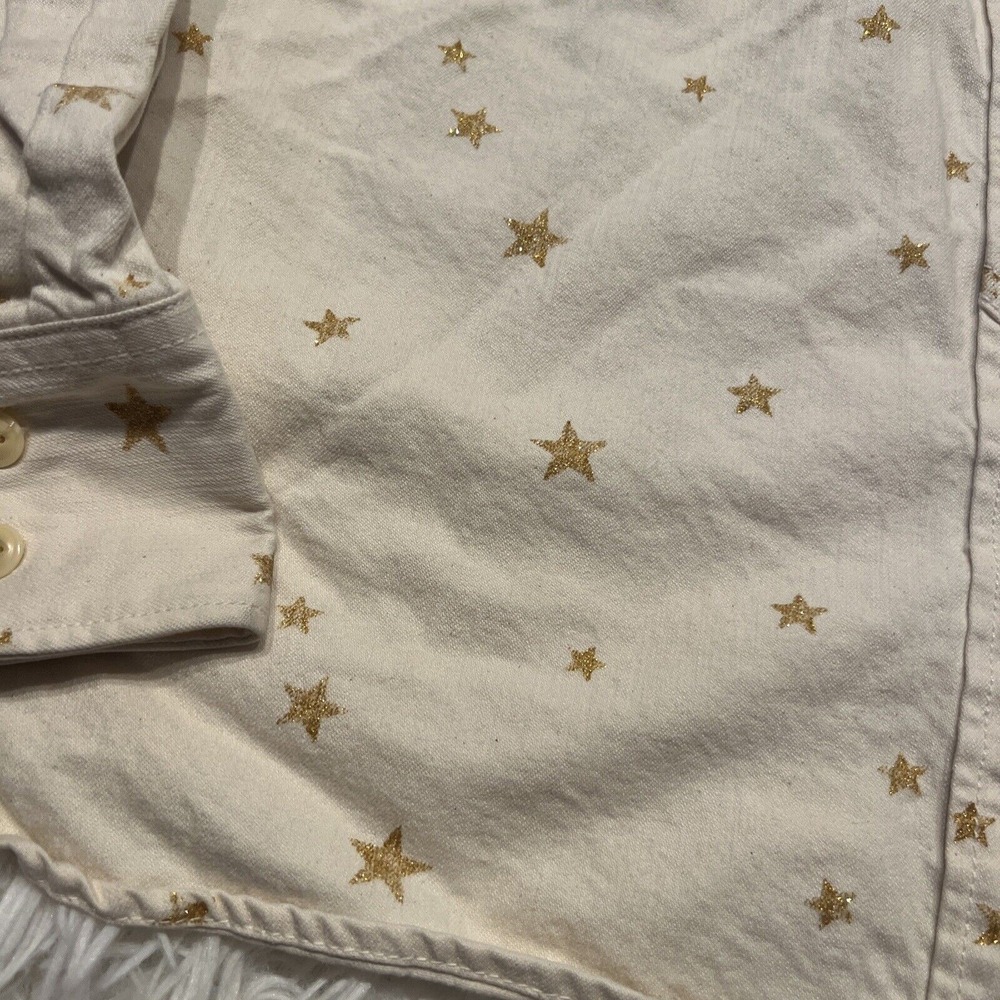 Women's J Crew Cream Heavyweight Gold Star Button Down Canvas Shirt Size Small - Picture 2 of 9